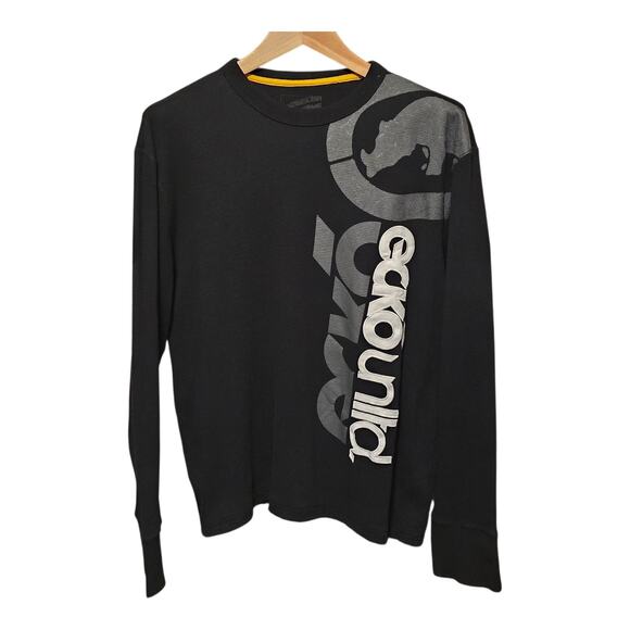 Ecko Mens Waffle Thermal Knit Shirt Size Large Black Crew Neck Raw Hem Casual - Picture 1 of 11